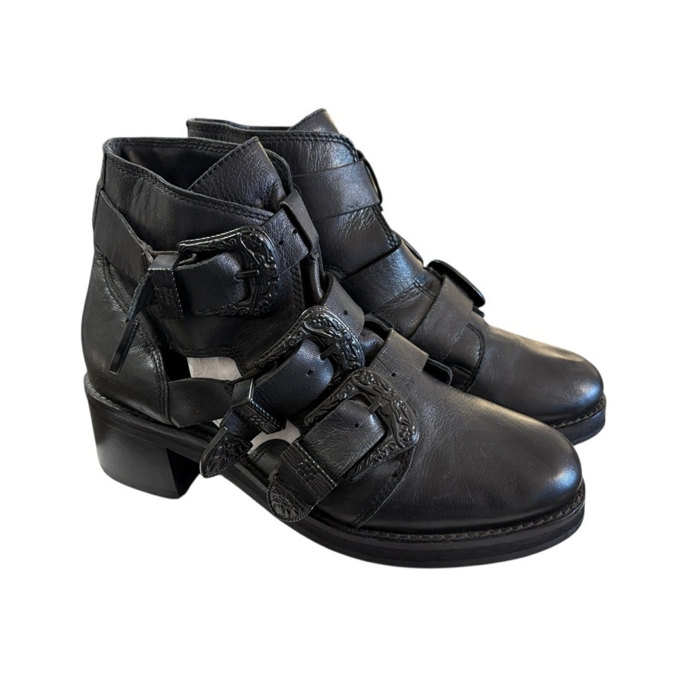 Topshop Womens Boots Black Leather Buckle Ankle "Marco" Sz. 38 8